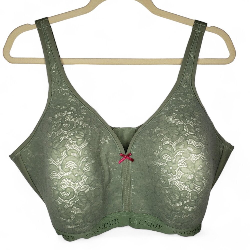 Cacique Bra Women's Green Lightly Lined No Wire Floral Mesh Cup Adjustable 44DDD